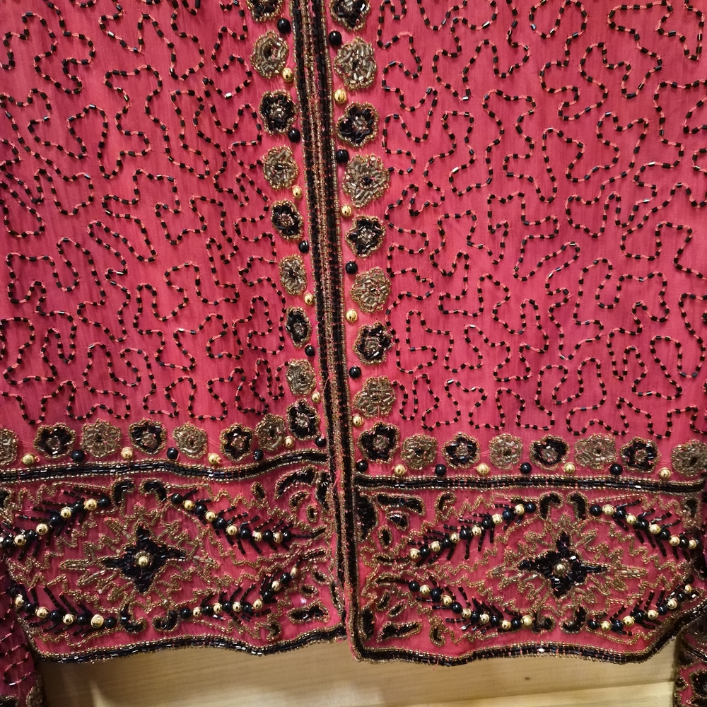 XL Laurence Kazar NEW York Red Silk Jacket - Picture 3 of 6